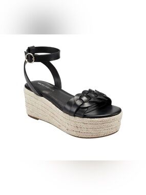 Marc Fisher Black Leather Espadrille Sandals with Ankle Strap